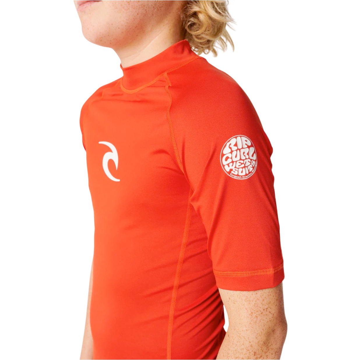 2026 Rip Curl Junior Waves UPF-Lycra-Trikot Mit Kurzen Ärmeln 136BRV  Lava Rot